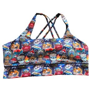 CVG Sports Bra XXL Camping Hiking‎ Rafting Print Criss Cross Back